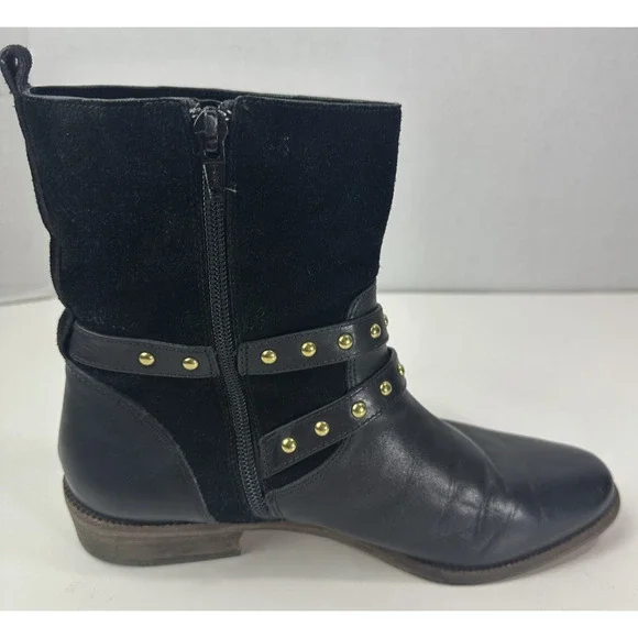 Coach Lilliana Leather Ankle Moto Boots Size 7.5 B Gold Studded Buckle Shoes - Picture 5 of 16